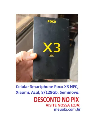 Celular Smartphone Poco X3 NFC, Xiaomi, Azul, 8/128Gb, Seminovo.