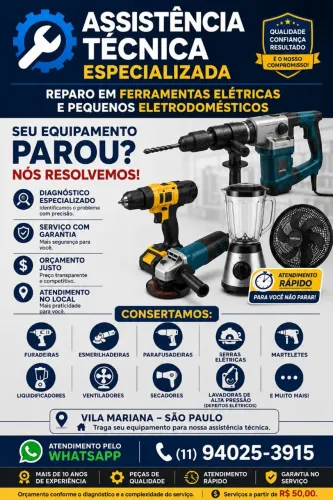 Assistência técnica, conserto, reparo de Ferramentas Elétricas e Eletrodomésticos