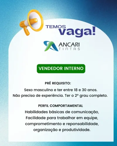 VAGA DE VENDEDOR INTERNO