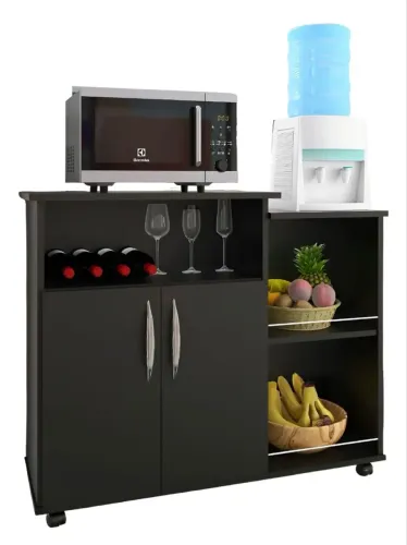 Fruteira Organizadora Preta - Suporta Micro-ondas e Air Fryer