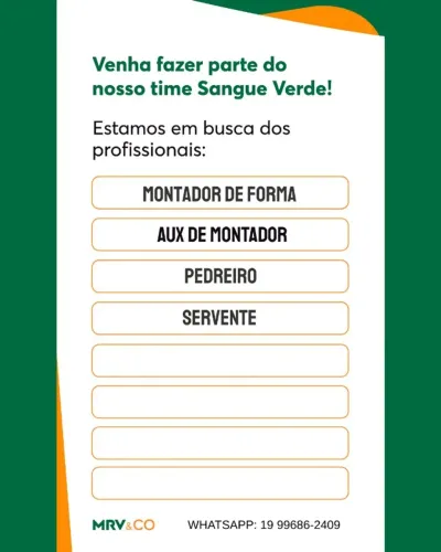 PEDREIRO | SERVENTE | MONTADOR DE FORMA METÁLICA | AUX DE MONTADOR