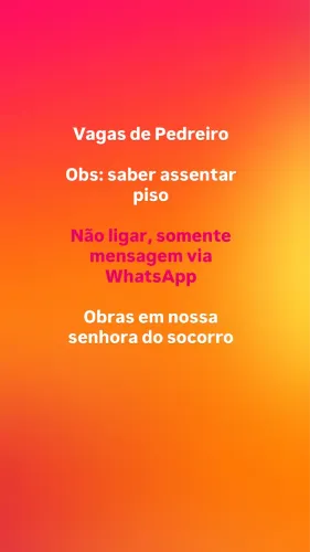 VAGAS PARA PEDREIRO