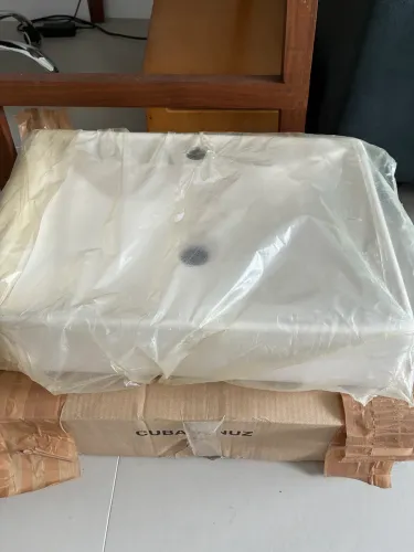 Cuba de Sobrepor para Banheiro e Lavabo Ágata em Mármore Sintético Branco