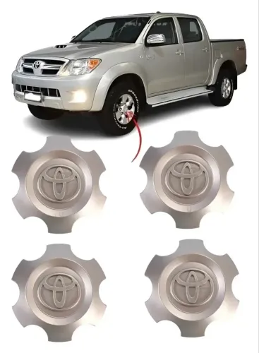 Jogo Calota Centro Miolo Roda Hilux 2006 2007 2008 Prata