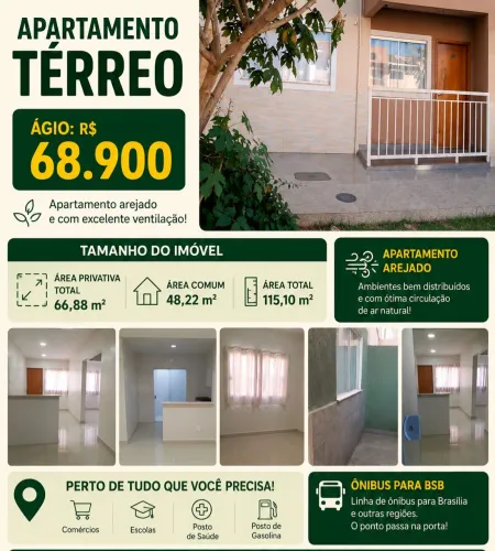 Apartamento espaçoso térreo quintal/varanda 
