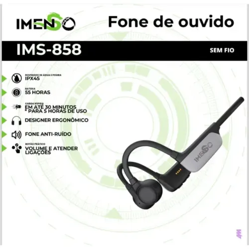 IMENSO Fone de Ouvido Bluetooth 5.3 Sem Fio IMS-858 de Condução Óssea, IPX5 Impermeável
