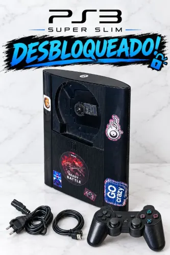 PS3 Super Slim Desbloqueado + Lojas Grátis/Jogos (MOTOR DO LEITOR COM DEFEITO)