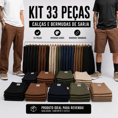 Calças e bermudas masculinas - kit 33 peças 