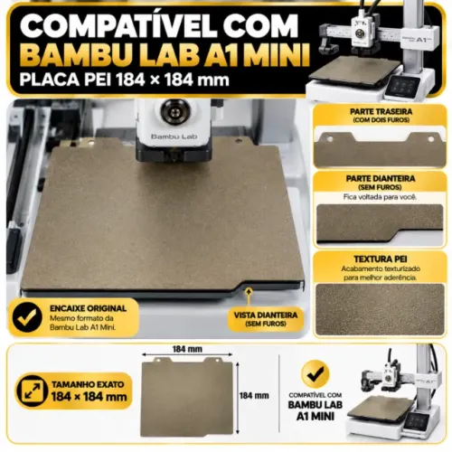 Placa PEI Texturizada 184x184mm para Bambu Lab A1 Mini Dupla Face