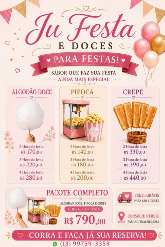 Buffet De Crepe, Pipoca, Algodão doce, e Fundue