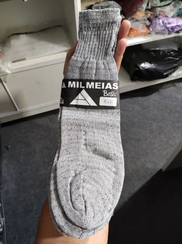 Meia Cano Alto Cinza Kit com 3 Pares Meia Grossa de Qualidade