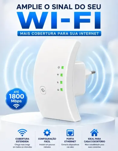 Repetidor Sinal Wifi 1800mbps Amplificador Sem Fio Turbo Porta Ethernet Cobertura Estendid