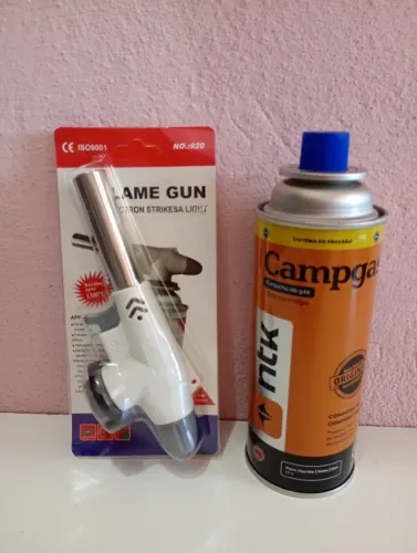Maçarico à gás Flame Gun + Refil Campgás NTK original. Acendimento automático. Novo.