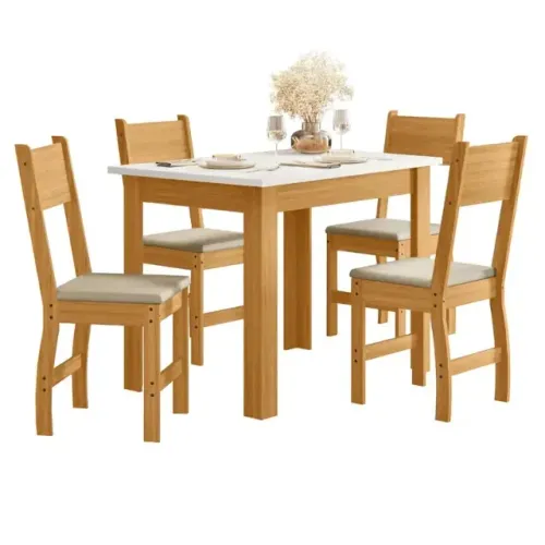 Mesa de Jantar Bellagio 108x68 Tampo Off White 4 Cad. Savana Poliman - Entrega Rápida!