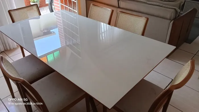 Mesa tampo de vidro 6 lugares