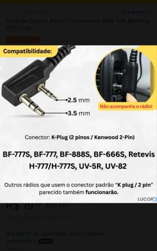 Fone de ouvido rádio comunicador