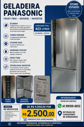 Geladeira Panasonic 423l Inox Inverse Inverter