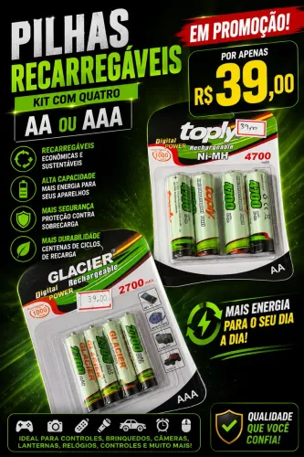 Pilha recarregavel kit com 4 AAA - AA