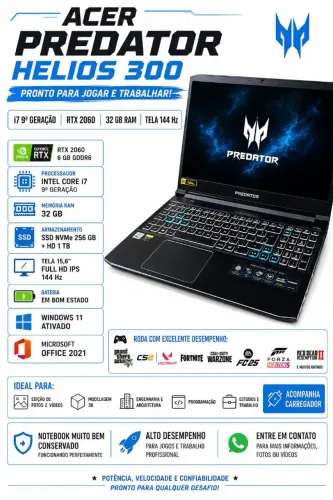 Notebook predator helios i7 9th 32 GB RAM rtx2060