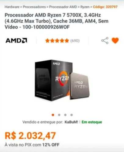 Processador Ryzen 7 5700x 8 Core 16 Threads 4.6 hz NOVO (CASTANHAL)