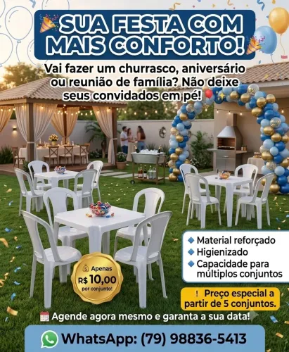 Mesas e cadeiras para seu evento