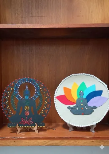 Par de Mandalas Decorativas - Buda Pontilhismo e Lótus Sete Chakras