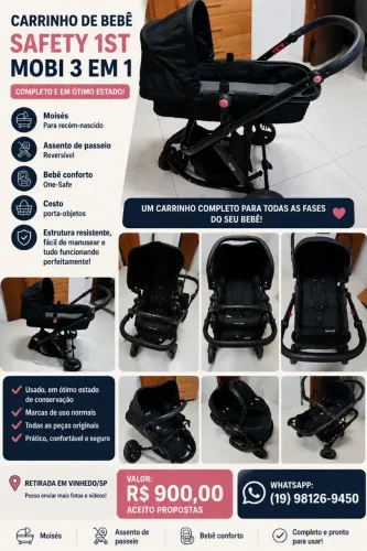 Carrinho de bebê safety 1st Mobi 3 em 1