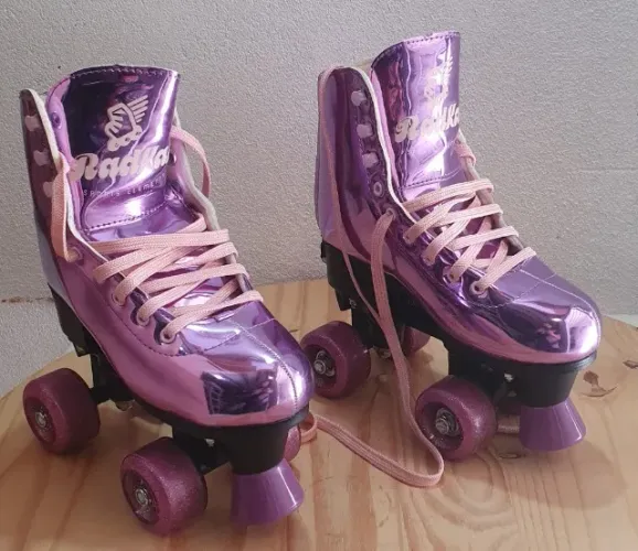 Patins Infantil Roller Quad Menina 4 Rodas Roxo Ajuste 31- 34