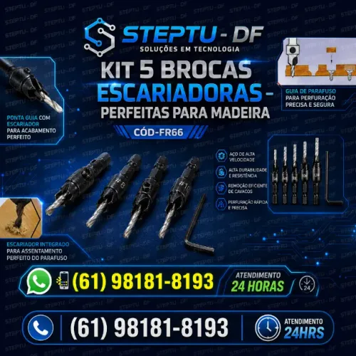 Brocas Kit 5 Escariadora Parafuso Piloto Madeira Arduino Automação Robotica COD-FR66