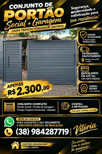 Portões chapa retangular, trapézio, ondulada
