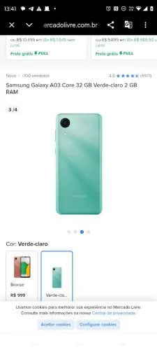 Vendo Samsung Galaxy A03 32 giga 2gb memória ram .
