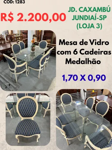 Mesa de vidro - 6 cadeiras medalhão