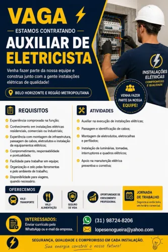 Vaga de Auxiliar de Eletricista 