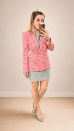 Blazer Zara Pied-de-Poule Rosa - XS
