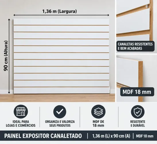 Painel canaletado branco 1,36x90 cm MDF 18 mm