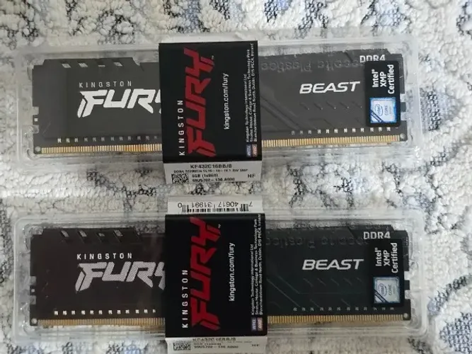 Memória RAM DDR4 16Gb (2x8Gb) 3200Mhz CL16 Kingston Fury Beast - Originais (100% Testadas)
