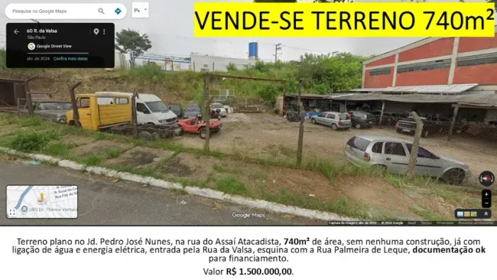 VENDE-SE TERRENO PLANO 740m² Jd. Pedro José Nunes,