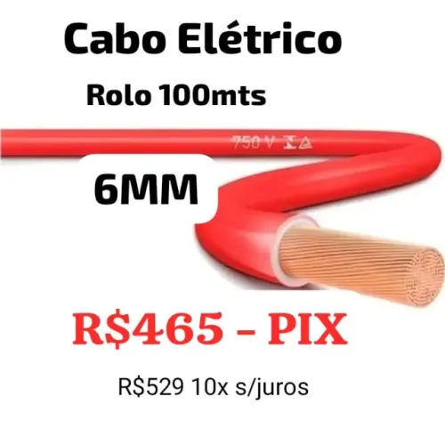 CABO ELÉTRICO 6mm ROLO 100MTs A PARTIR