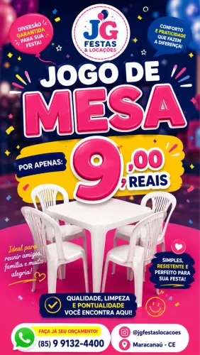 LOCAÇÃO DE MESAS E CADEIRAS / PULA PULA / PISCINA DE BOLINHA