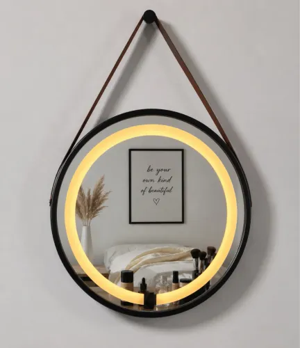 Espelho Redondo Adnet 60cm com LED e Alça - Preto