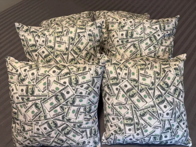 Kit 6 Almofadas 30x30 Capa Dólar e Enchimento