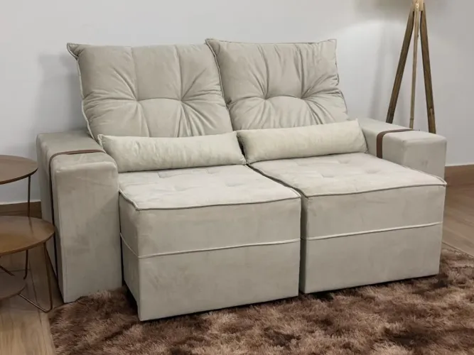 Sofá Retrátil 2 Lugares 180cm Veludo Bege