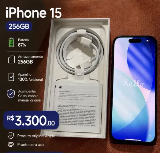 iPhone 15 Preto - 256Gb