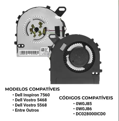 Cooler Dell Inspiron 7560 Vostro 5468 5568 (0W0J85 / 0W0J86) - Peça Nova