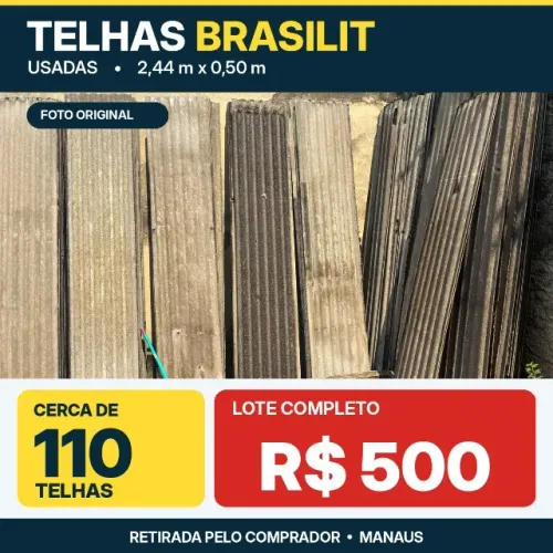 Telhas Brasilit usadas 2,44 x 0,50 - lote com cerca de 110 unidades