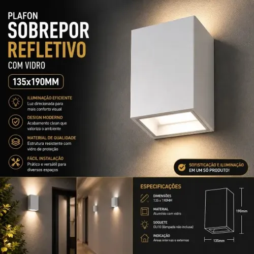 PLAFON SOBREPOR REFLETIVO COM VIDRO