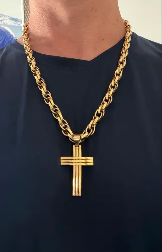 Corrente ouro 18k elos trançados 63,5 gramas