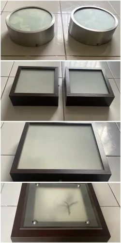 Luminária em mdf na cor Imbuia e em alumínio fosco