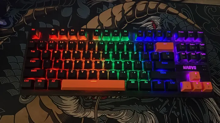 Teclado Mecânico Gamer Marvo KG901C, Rainbow, Switch Blue, ANSI, Black