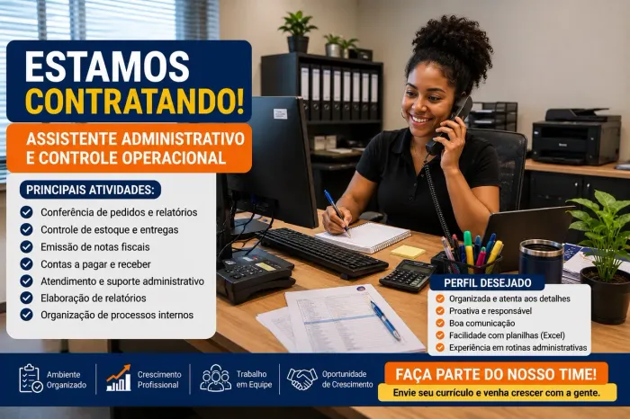 VAGA: ASSISTENTE ADMINISTRATIVO E CONTROLE OPERACIONAL  Brasília/DF - Plano Piloto